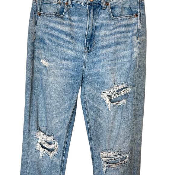AMERICAN EAGLE Mom Straight Jeans High Waisted Distressed in Blue Women's Size 6 - Picture 7 of 14